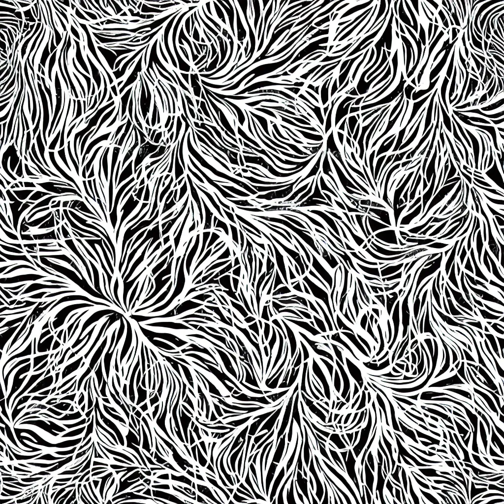 Image similar to seamless pattern of psychedelic roots. black and white, drawing, white background, seamless, ornament.