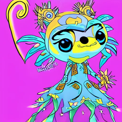 Prompt: bjork as a neopet, a neopet that looks like bjork, png with plain white background
