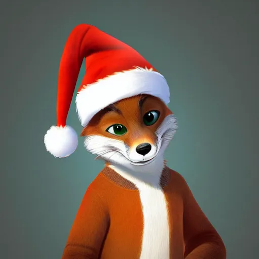 Prompt: fox wearing a santa hat, disney Zootopia concept artwork, digital art, 8k