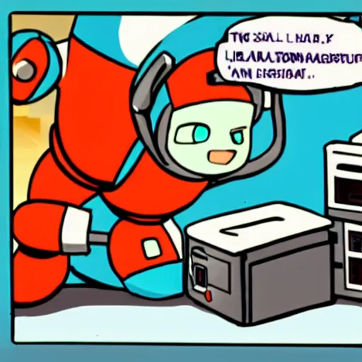 Image similar to roll ( from mega man ) is repairing computers in dr. light's laboratory.