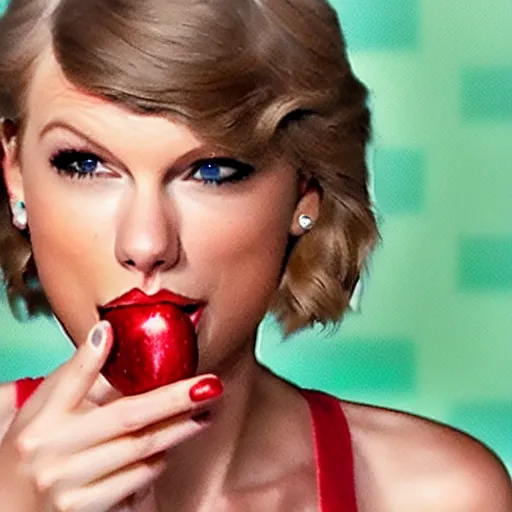 Prompt: taylor swift eating an apple, detailed, clean, realistic