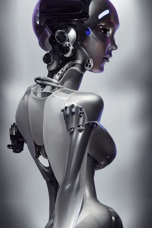 Image similar to a beautiful half body image of a futuristic android with body made of translucent plastic, mechanical internal parts, symmetrical and realistic proportions by Irakli Nadar, tom bagshaw, Charlie Bowater with details by Jason Felix, furio tedeschi, face by ilya kuvshinov, artgerm, cinematic backlit lighting, beauty retouch, elite, photo realistic, octane render, hyper real, ultra detailed, trending on artstation pinterest and deviantart