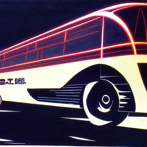 Image similar to concept art for rocket powered bus, painted by syd mead, high quality