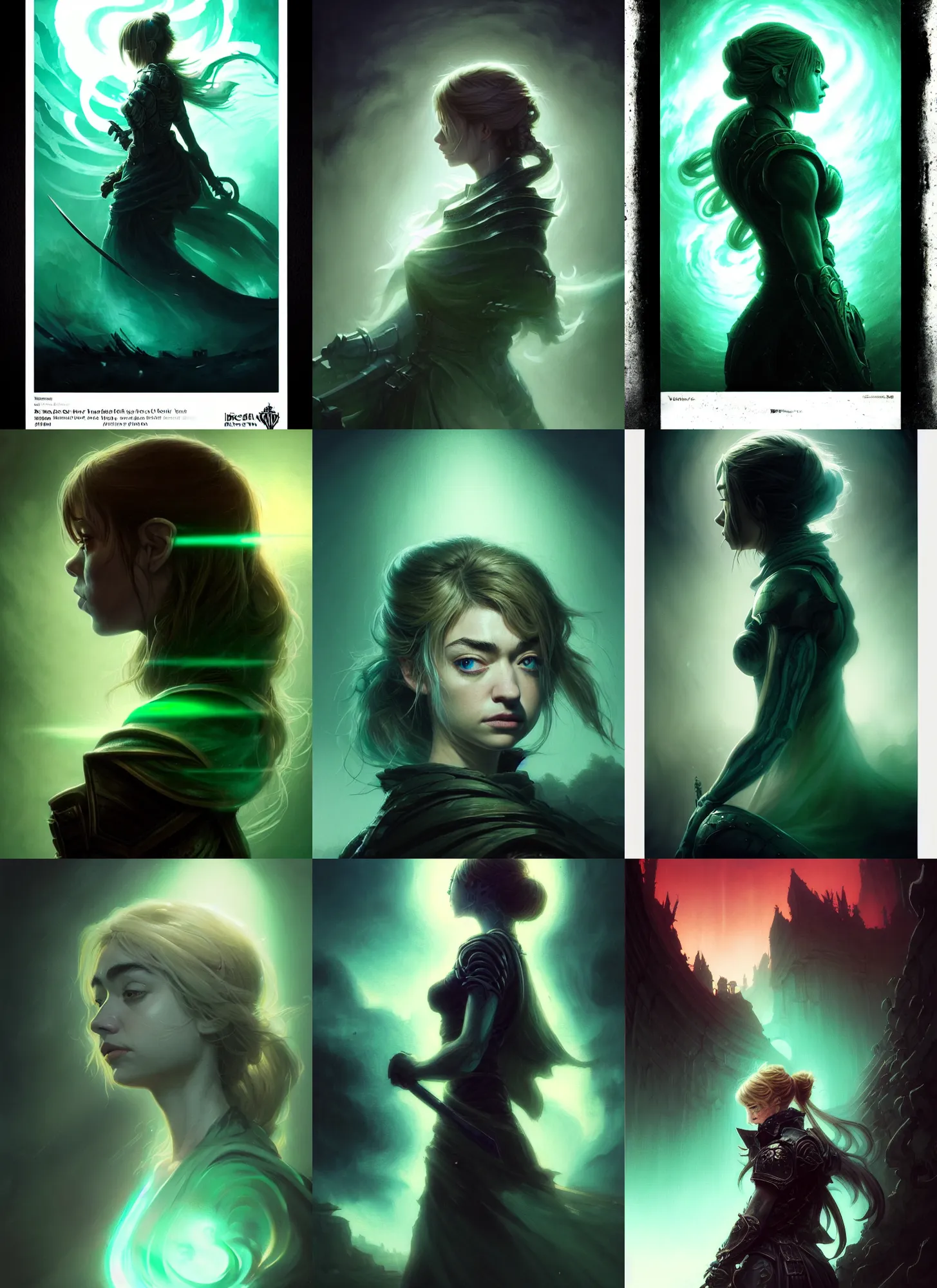 Prompt: side portrait, imogen poots, deathknight, gloomhaven, soft, smooth, luminescent, haunting, pale green backlit glow, evil inky swirly ripples, sickly colors, anime, realistic shaded lighting poster by greg rutkowski, magali villeneuve, artgerm, jeremy lipkin and michael garmash and rob rey