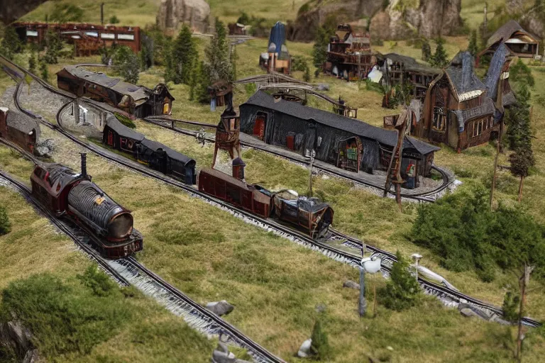 Image similar to A model train set in skyrim