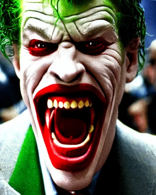 Image similar to Film still close-up shot of Vince McMahon as The Joker from the movie The Dark Knight