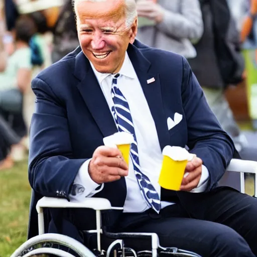 Prompt: obese joe biden sitting in a wheelchair, licking icecream