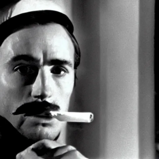 Image similar to mario smoking a cigarette in the bergman film persona 1 9 6 6, cinematic, 3 5 mm