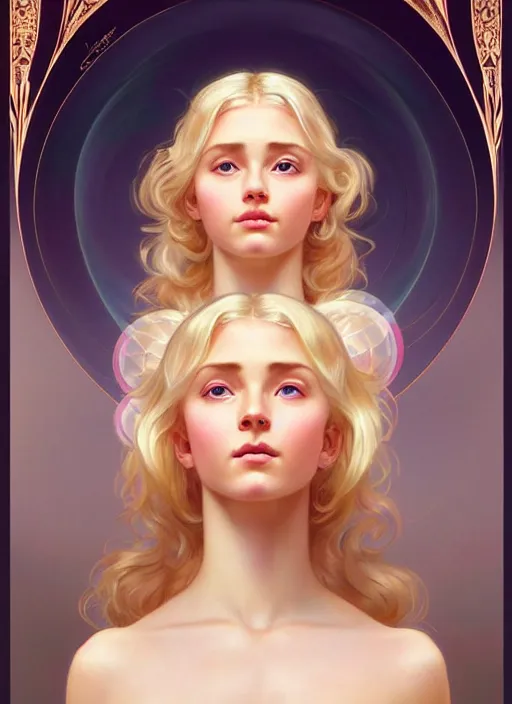 Image similar to perfectly feminine face!! full body portrait of young soap bubble goddess blessed by nature with ever - increasing physical mental perfection, blonde, symmetrical! intricate, sensual features, highly detailed, biblical divine holy perfection!! digital painting, artstation, concept art, smooth, sharp focus, illustration, art by artgerm and greg rutkowski and alphonse mucha