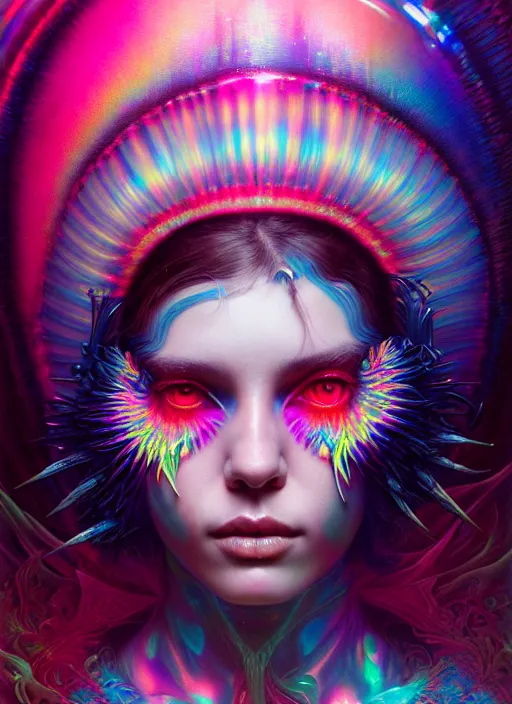 Image similar to hyper detailed ultra sharp hallucinogenic trance girl, warpaint aesthetic, synthwave, colorful, psychedelic, ornate, intricate, digital painting, concept art, smooth, sharp focus, illustration, art by tom bagshaw and greg rutkowski and hannah yata, trending on artstation 8 k