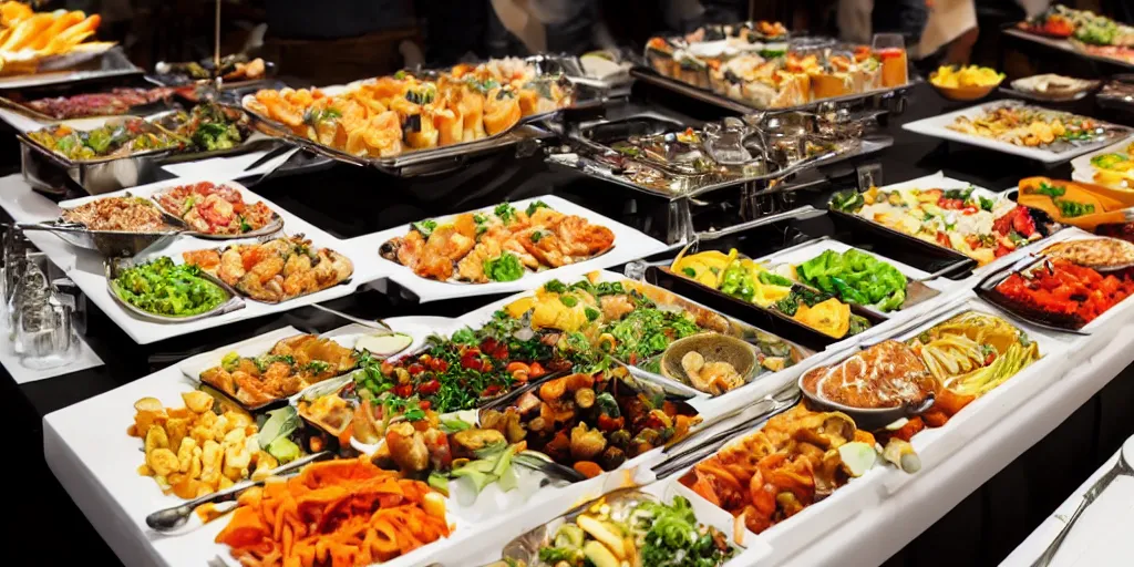 Image similar to delicious buffet with diverse foods and beverages, 4 k