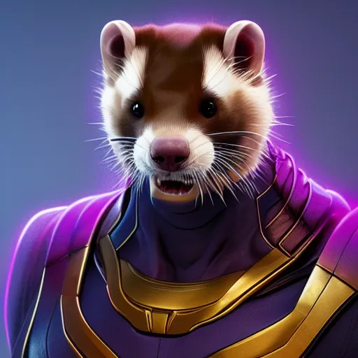 Image similar to a anthropomorphic ferret is thanos, hyperdetailed, artstation, cgsociety, 8 k