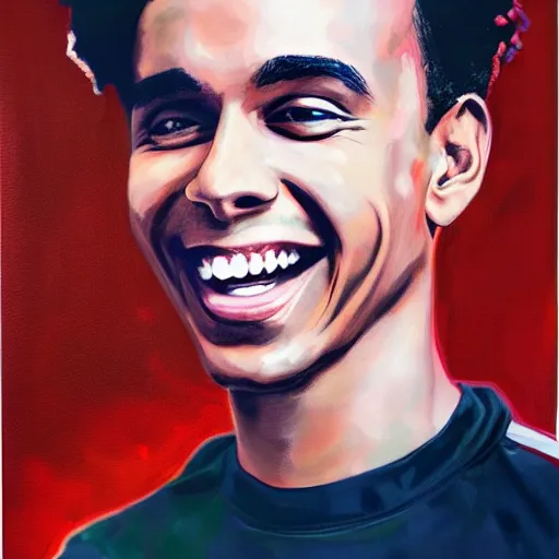 Image similar to rapper logic big smile, portrait painting