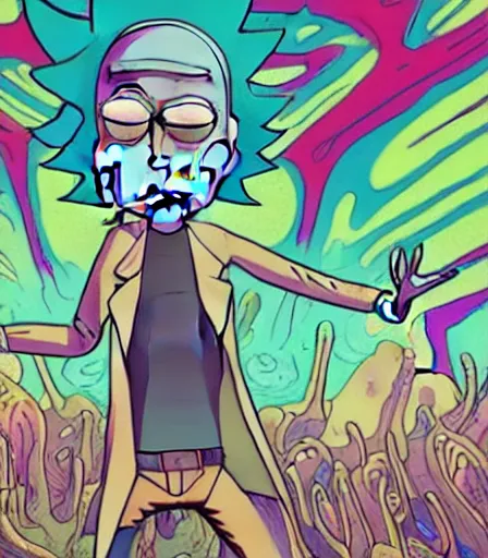 Prompt: Rick and Morty style meta soul by Alex Pardee and Nekro and Petros Afshar, unstirred paint, vivid color, cgsociety 4K