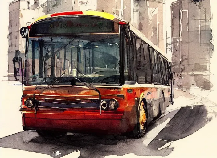 Image similar to concept art of a urban bus, pinterest, artstation trending, behance, watercolor, by coby whitmore, silver, laser light,