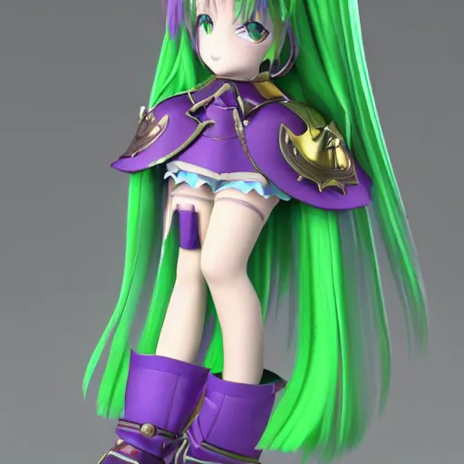 Image similar to cute fumo plush of a knight girl of a royal legion, anime girl with long hair, matcap green and purple metal reflectance, vray