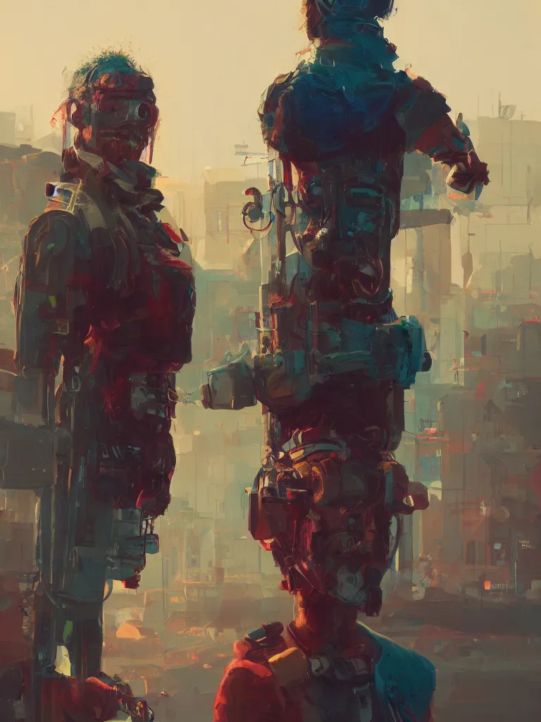 Image similar to a portrait of a punker in a painting from stalenhag, 4 k, 8 k, hdr, artstation, concept art