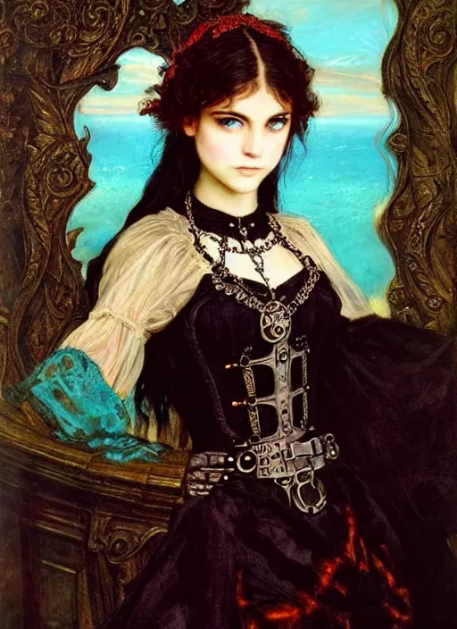 Image similar to ( ( gothic # ) ) princess portrait *. *. by william henry hunt * *, highly detailded, turquoise rust, steampunk, battle angel alita