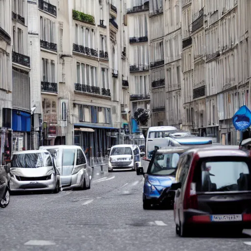 Prompt: une rue de paris vide avec des voitures garees en 2 0 2 0