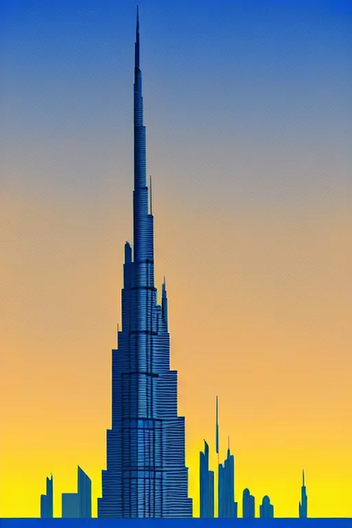 Image similar to minimalist boho style art of colorful burj khalifa at sunrise, illustration, vector art