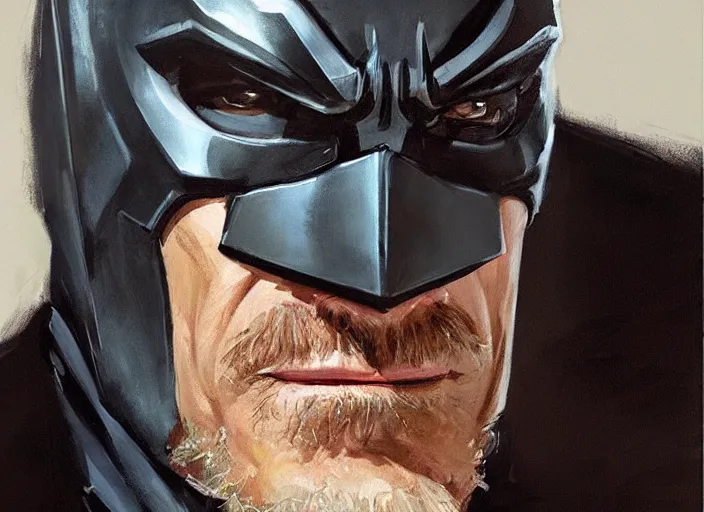 Prompt: a highly detailed beautiful portrait of bryan cranston as batman, by gregory manchess, james gurney, james jean