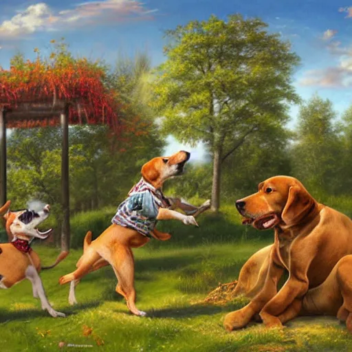 Image similar to a whimsical illustration of a dog park, by Peter Mohrbach and Mark Keathley