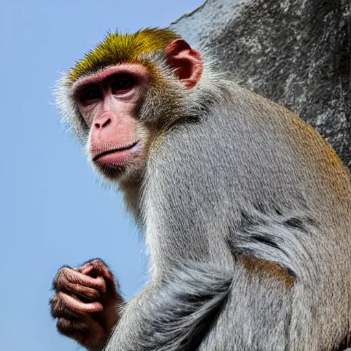 Image similar to high quality portrait of a monkey in front of Christ The Redeemer, studio photograph, photograph, realistic photo, 8k photo, 4k photo, stock photo, high resolution, cinematic shot, high detail