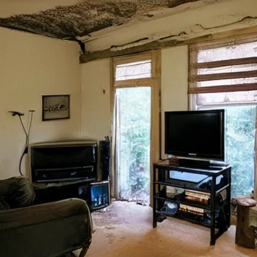 Image similar to a completley dark room with an old tv in the middle giving off a faint glow,
