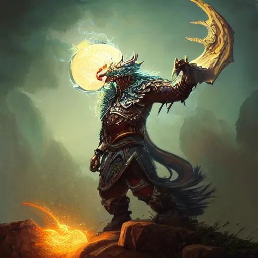 Image similar to The dragon of thunder with thunder sparkling on his body, epic fantasy style, in the style of Greg Rutkowski, hearthstone artwork