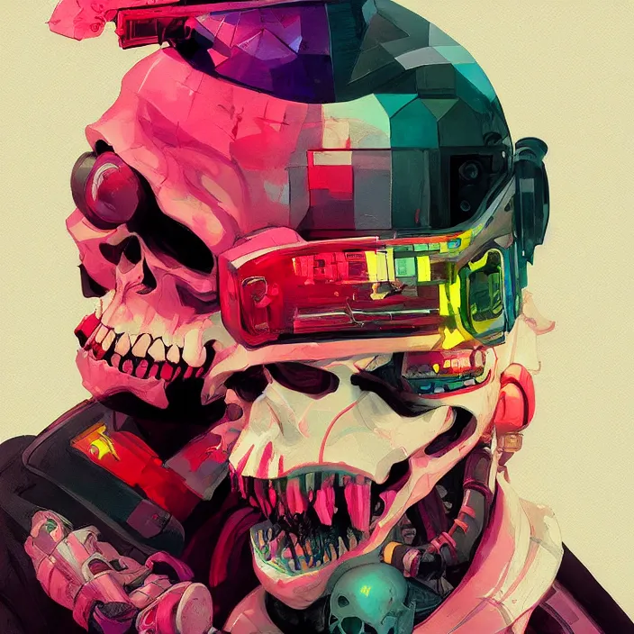 Image similar to a colorful comic noir illustration painting of a cyberpunk skull by sachin teng and sergey kolesov and artgerm and pascal blanche. in style of digital art, symmetry, sci fi, hyper detailed. octane render. trending on artstation