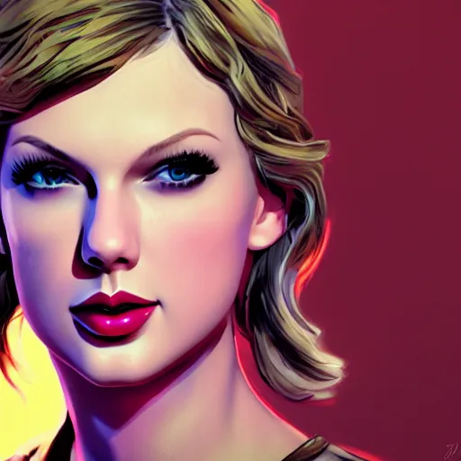 Image similar to taylor swift portrait, borderlands, tales from the borderlands, the wolf among us, comic, cinematic lighting, studio quality, 8 k