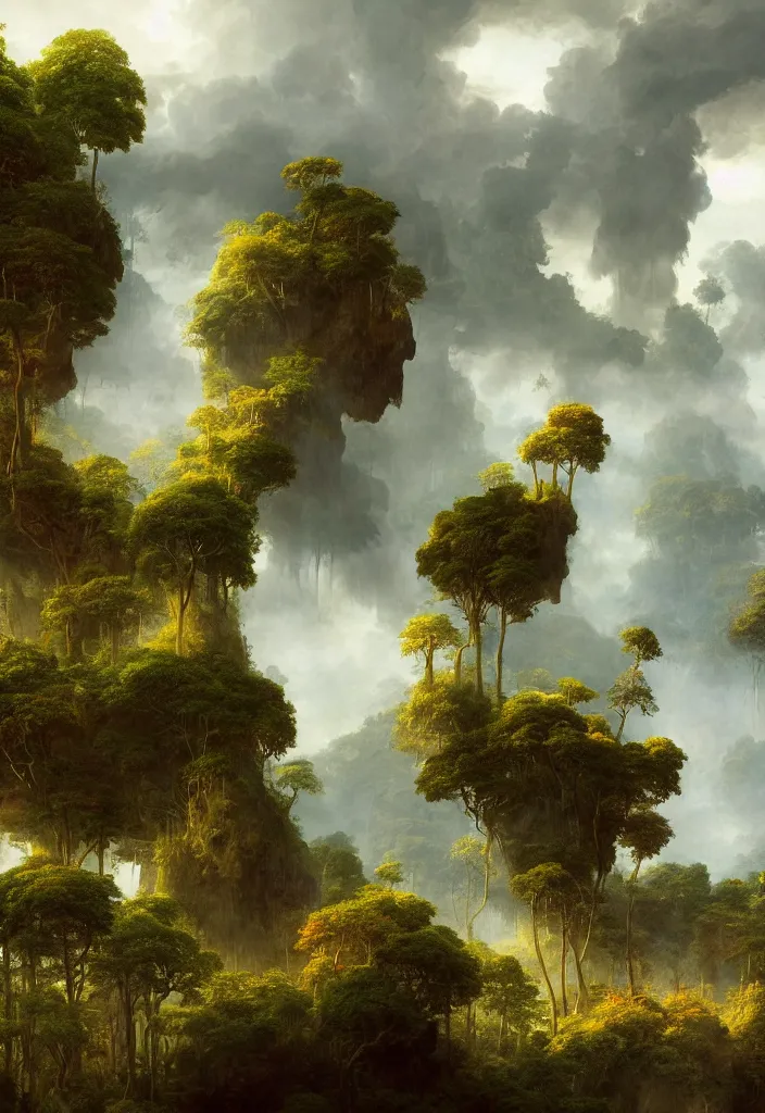 Prompt: a beautiful digital illustration landscape painting of a magical island where you live forever, a secret hatch visible on the ground, whisps of black smoke streaking through the jungle by benoit b. mandelbrot, steven belledin, martin johnson heade, lee madgwick, caspar david friedrich, and david rios ferreira. 8 k resolution trending on artstation concept art digital illustration