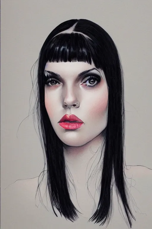 Image similar to portrait of a young beautiful woman with dark hair and dark eyes artwork by Martine Johanna, Jack Gaughan