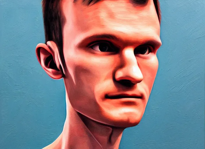 Prompt: vitalik buterin in headphones. vitalik buterin, medium shot, perfect symmetric face, coherent eyes, fine details., 4 k, hans zatska, oil paint