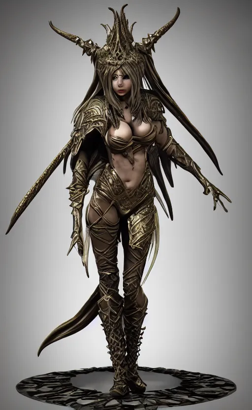 Image similar to Gothic elf princess in dragon armor, bronze statue, unreal engine, high detailed