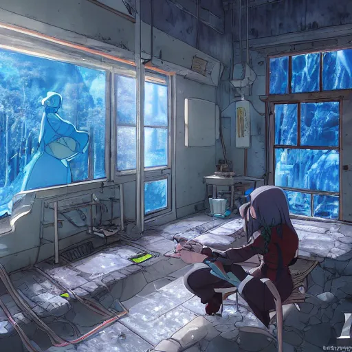 Prompt: interior of the frozen meth lab, anime fantasy illustration by tomoyuki yamasaki, kyoto studio, madhouse, ufotable, square enix, cinematic lighting, trending on artstation