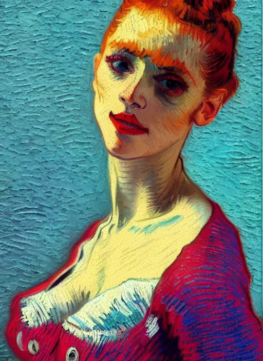 Image similar to portrait of a beautiful parisian dancer, detailed face in painting, beautiful expressionist oil painting masterpiece, 8 k resolution, smooth, sharp focus, pastel color palette, trending on artstation, by van gogh