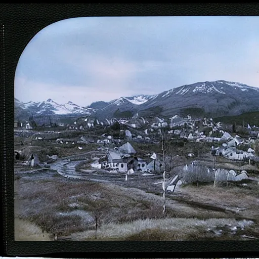 Image similar to polaroid of whiterun by Tarkovsky