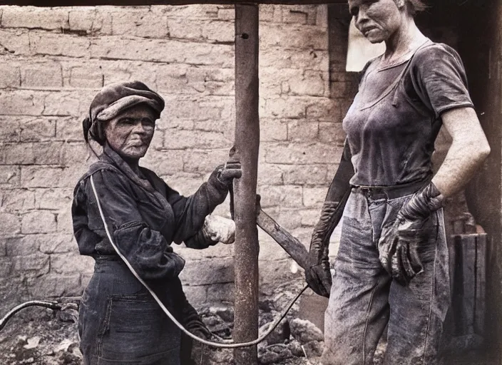 Prompt: A Very muscular coal miner woman, 90's professional color photograph.