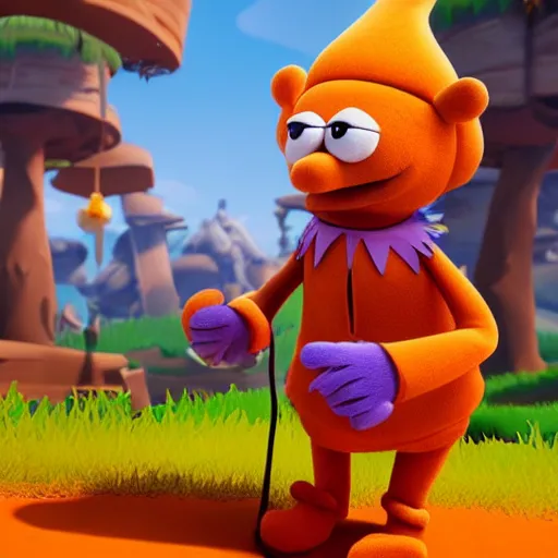 Image similar to bip bippadotta from the muppets as a wizard, furry orange puppet, in fortnite