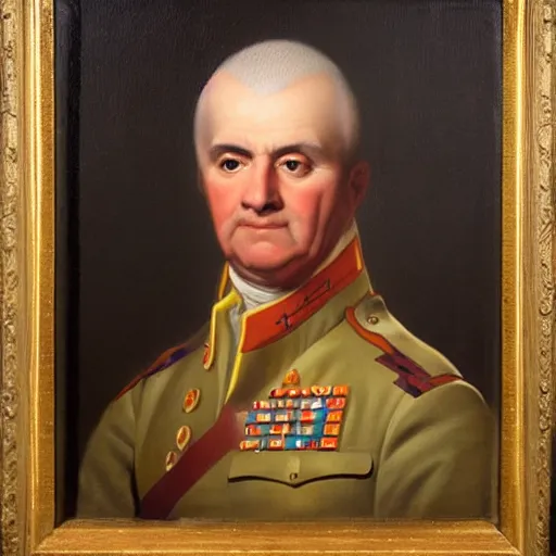 Prompt: facial portrait of the phoenix suns dictator in military uniform, 1 7 8 0, oil on canvas by william sidney mount, oil on canvas, octane render