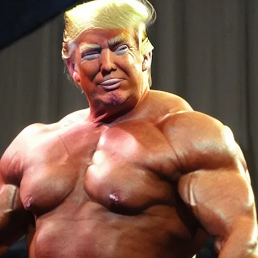 Prompt: donald trump competing at a body building competition, his underwear has brown spots, hyper realistic, very detailed.