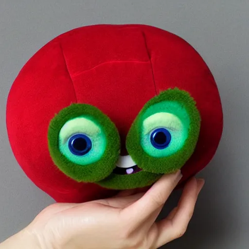 Image similar to adorable strawberry creature with multiple eyes plush toy