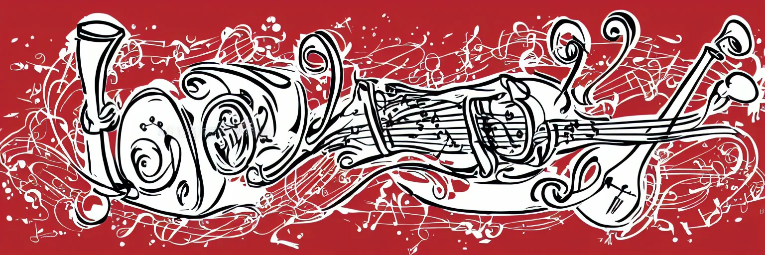 Prompt: coffee and musical instrument, line art, vector, logo, simple, red and white,