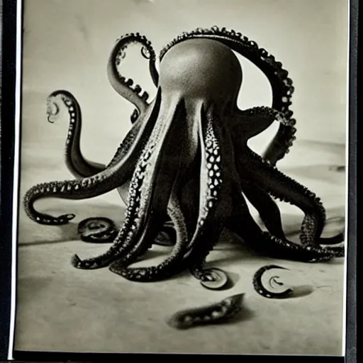 Image similar to vintage photograph of an octopus playing the blues