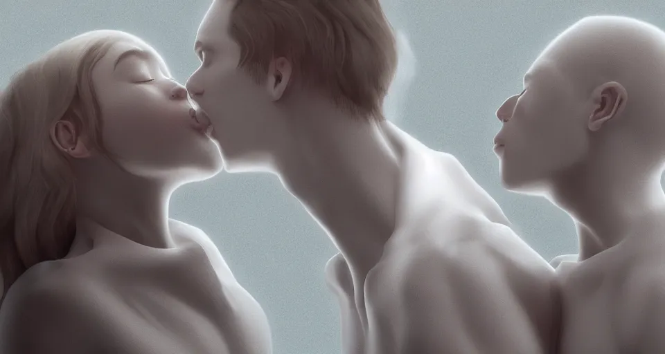 Image similar to xray medical photos of couples kissing each other, octane render, concept art, realistic, high details, art by hsiao - ron cheng and james jean highly detailed, intricate detail, unreal engine, octane render