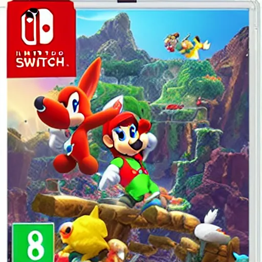 Prompt: nintendo switch box cover art of a new platforming video game featuring miles tails prower