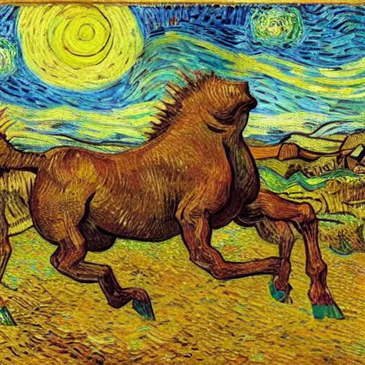 Prompt: a hippocampus, fantasy art, van gogh