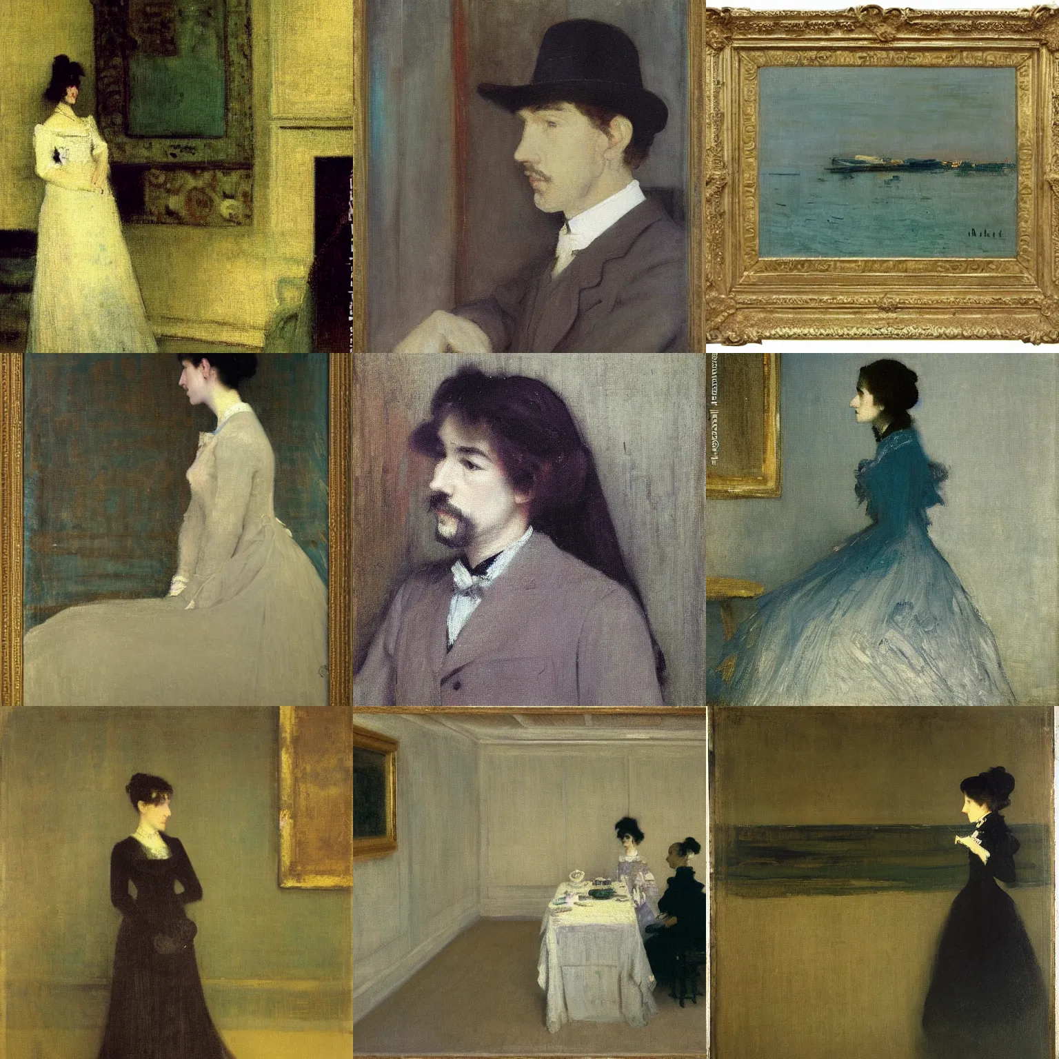 Prompt: A painting by James Abbott McNeill Whistler, oil on canvas