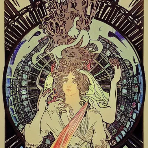 Prompt: nightmare Monsters by Alphonse Mucha